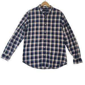 Banana Republic Luxe Flannel Slim Fit Blue Plaid Button Down Shirt L